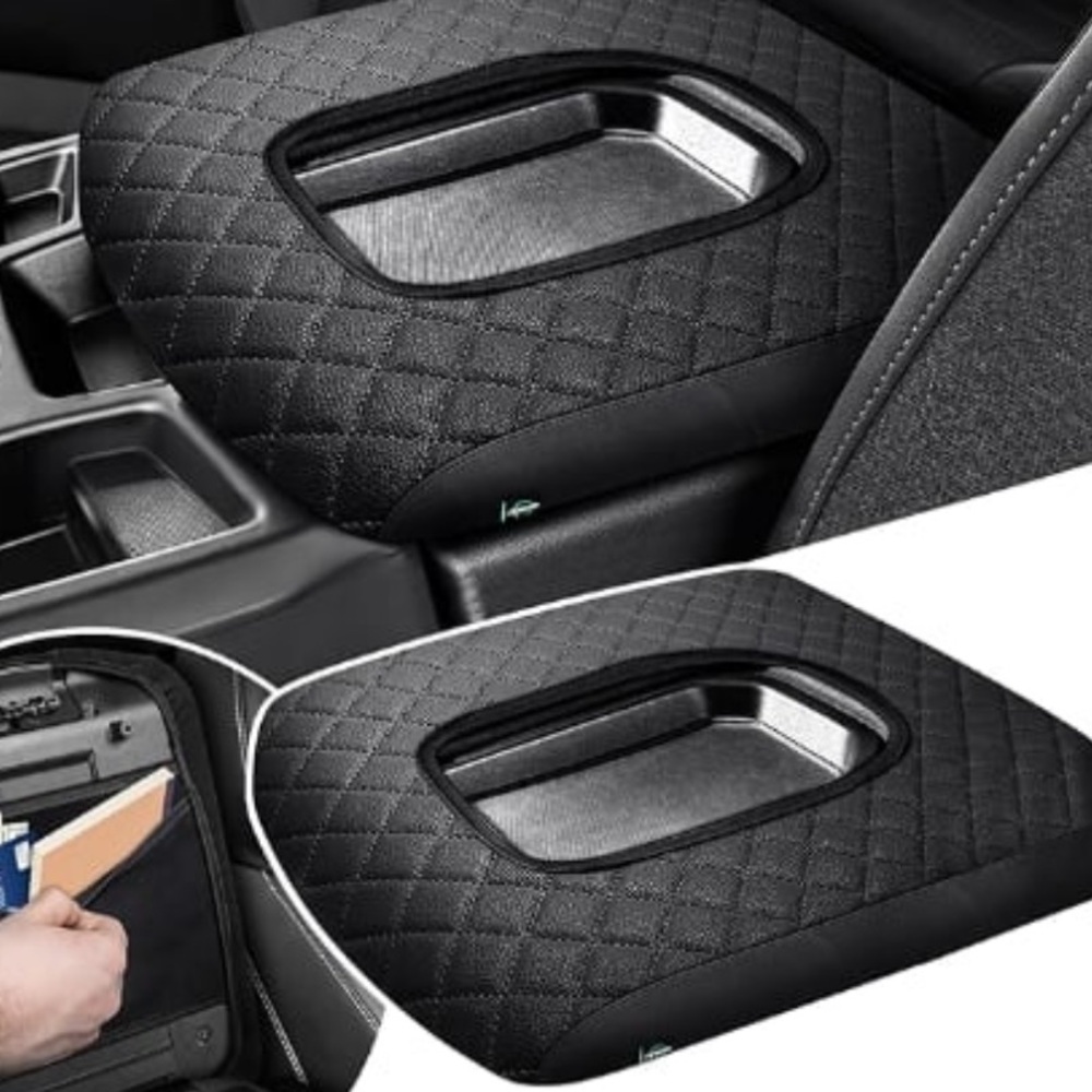Black Quilted Car Armrest Cover